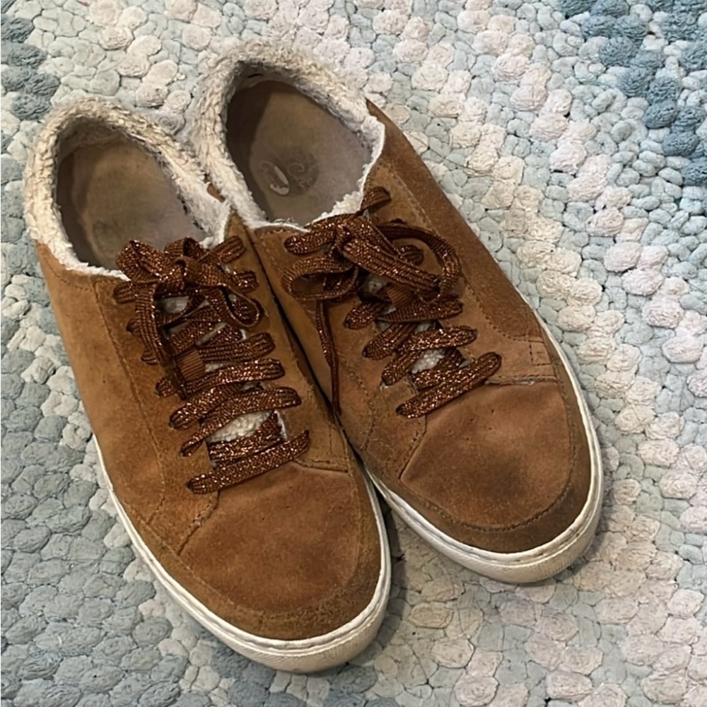 Dr. Scholls Cognac Suede Sneakers with Fleece Lining